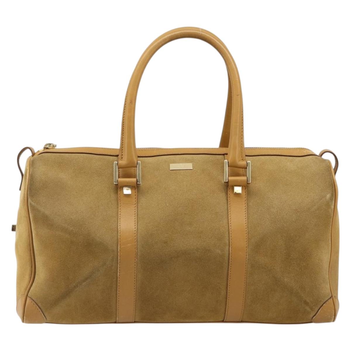 GUCCI Hand Bag Suede Beige Gold 000 0846 Auth 187752