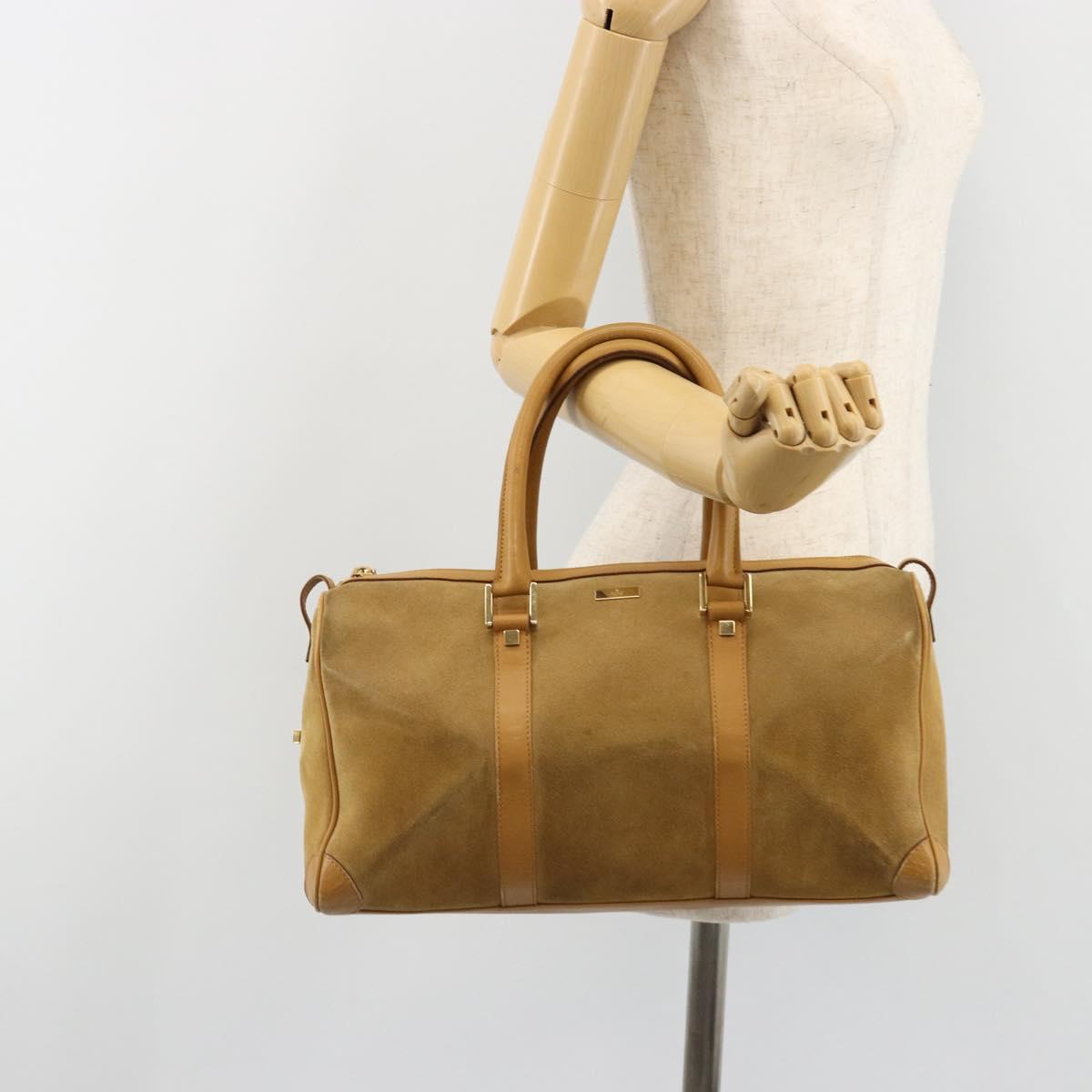 GUCCI Hand Bag Suede Beige Gold 000 0846 Auth 187752