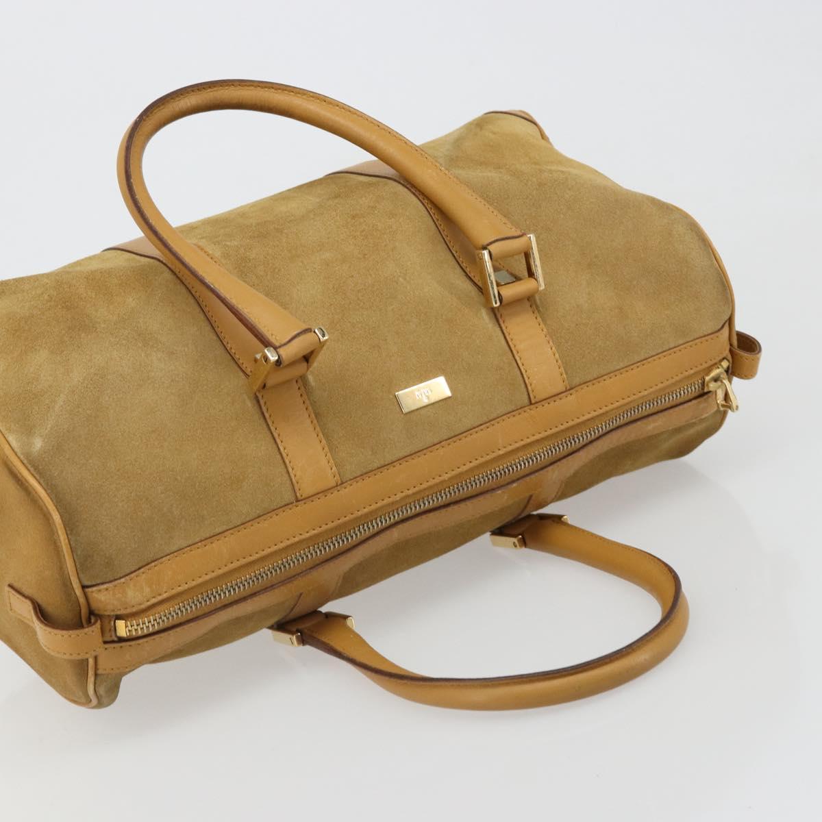 GUCCI Hand Bag Suede Beige Gold 000 0846 Auth 187752