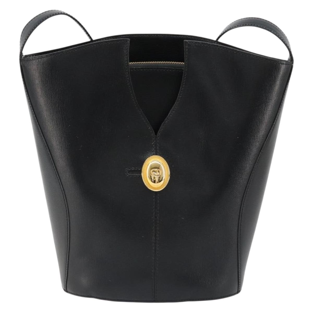 Christian Dior Shoulder Bag Leather Black Gold Auth 187754A