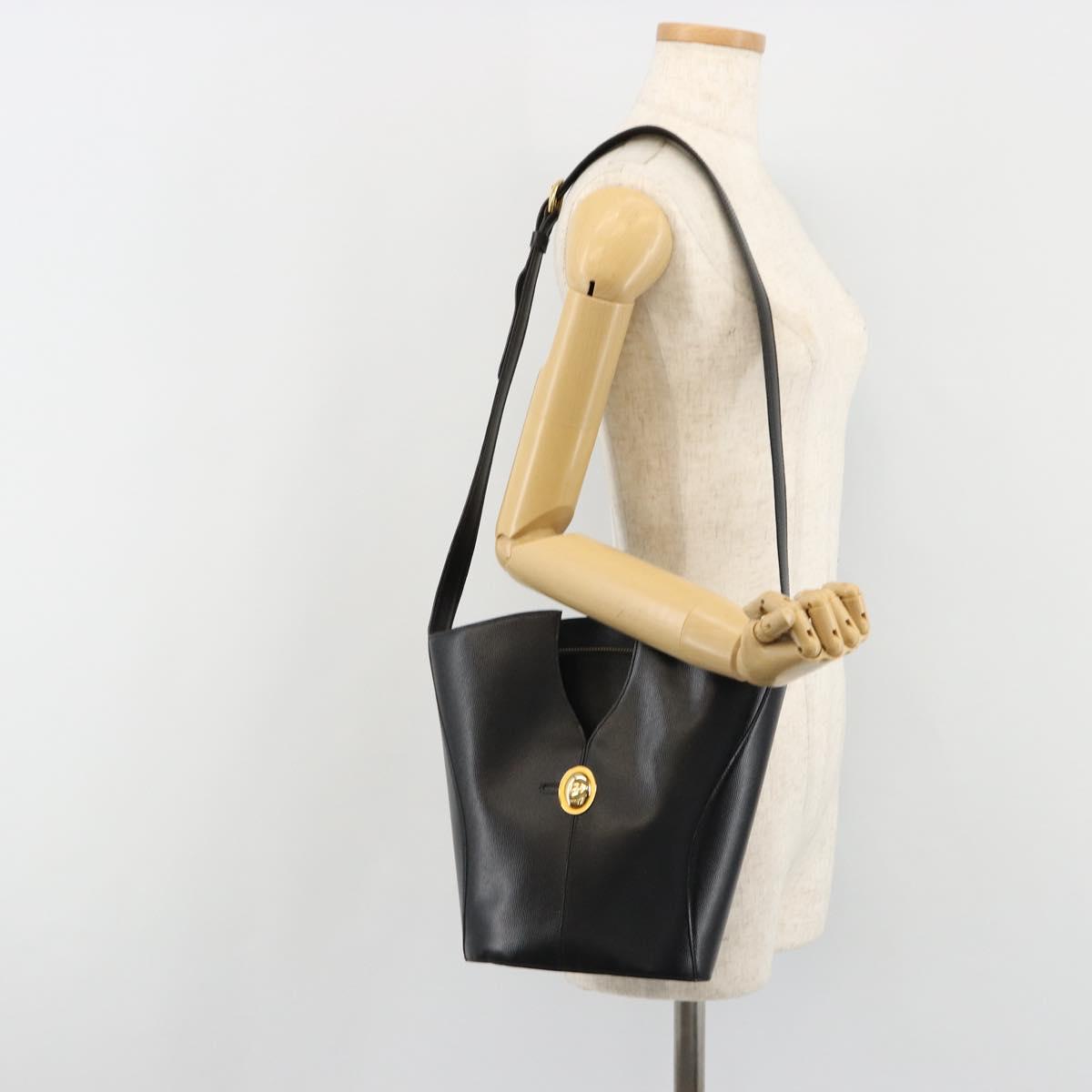 Christian Dior Shoulder Bag Leather Black Gold Auth 187754A
