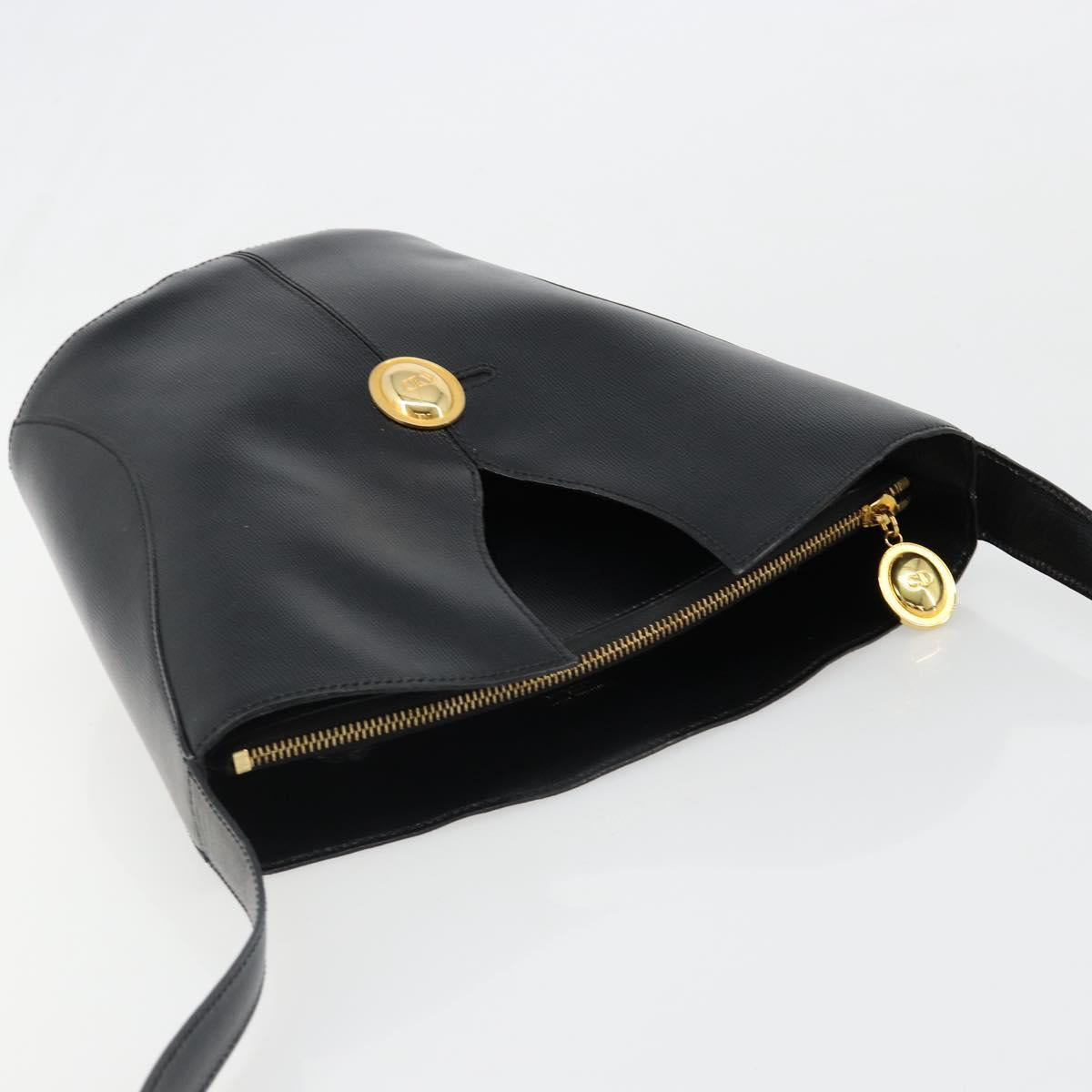 Christian Dior Shoulder Bag Leather Black Gold Auth 187754A