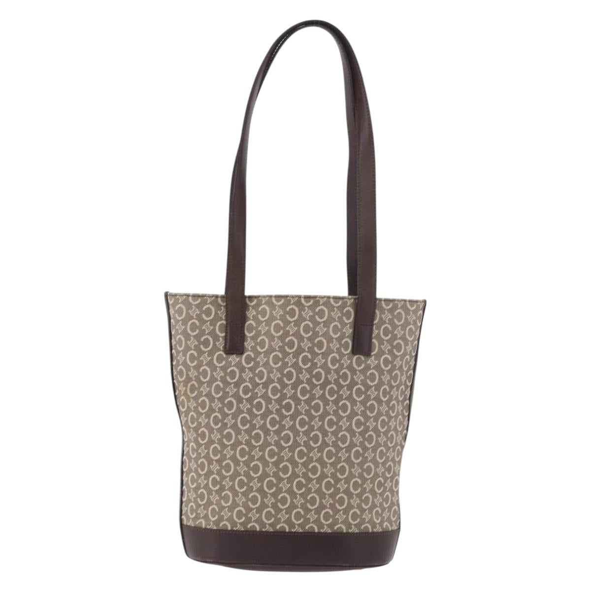 CELINE C Macadam Canvas Tote Bag Beige Gold Auth 187756
