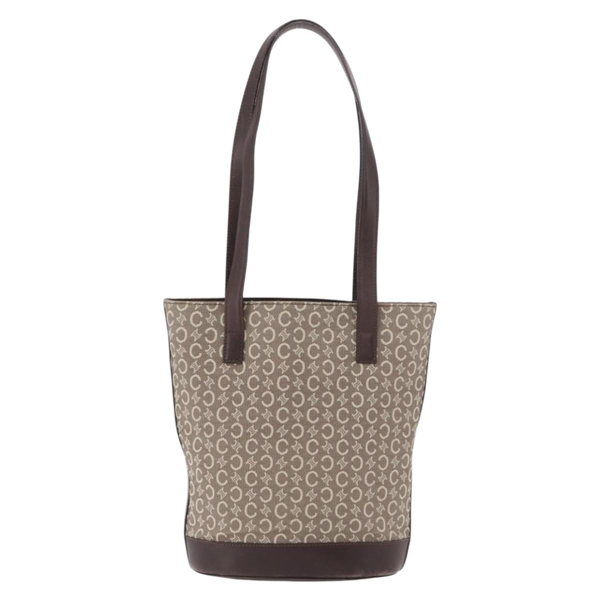 CELINE C Macadam Canvas Tote Bag Beige Gold Auth 187756