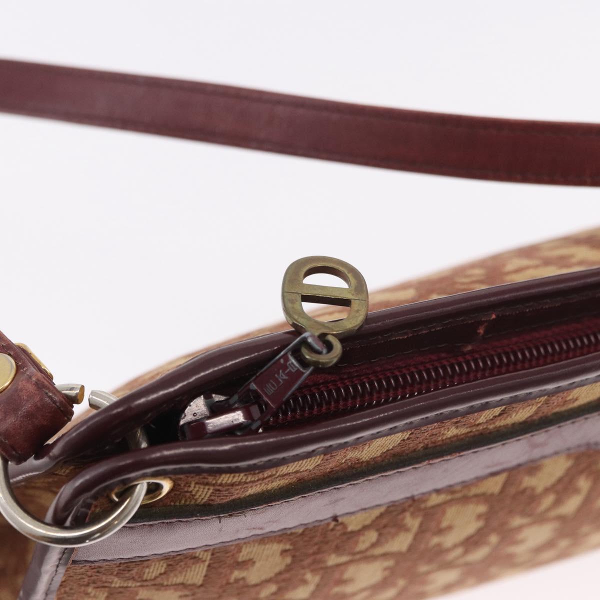 Christian Dior Trotter Canvas Shoulder Bag Red Gold Auth 187757