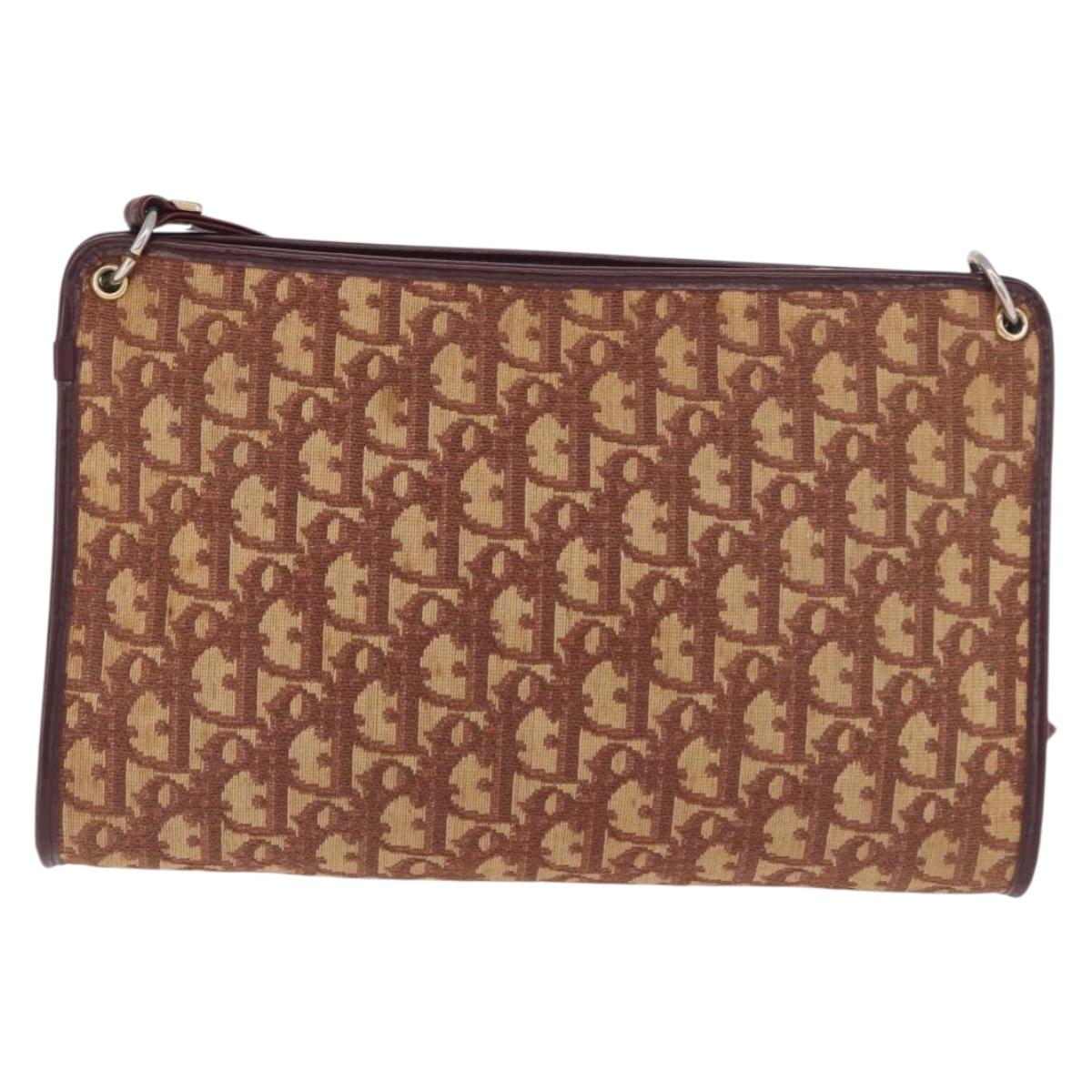 Christian Dior Trotter Canvas Shoulder Bag Red Gold Auth 187757
