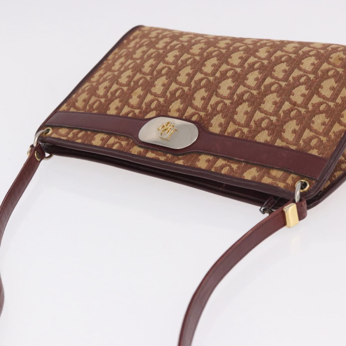 Christian Dior Trotter Canvas Shoulder Bag Red Gold Auth 187757