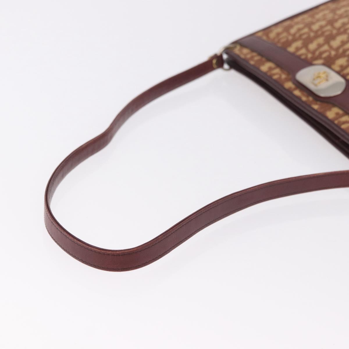 Christian Dior Trotter Canvas Shoulder Bag Red Gold Auth 187757