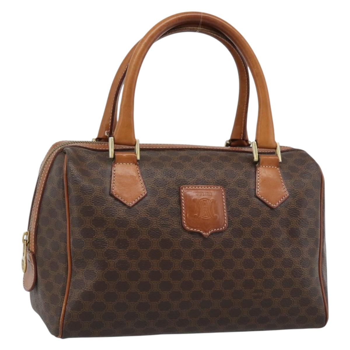 CELINE Macadam Canvas Hand Bag PVC Leather Brown Gold Auth 187766A