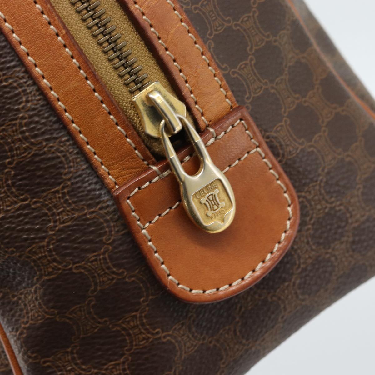 CELINE Macadam Canvas Hand Bag PVC Leather Brown Gold Auth 187766A