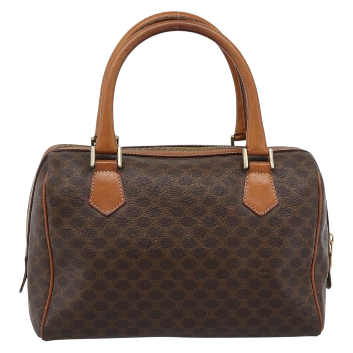 CELINE Macadam Canvas Hand Bag PVC Leather Brown Gold Auth 187766A