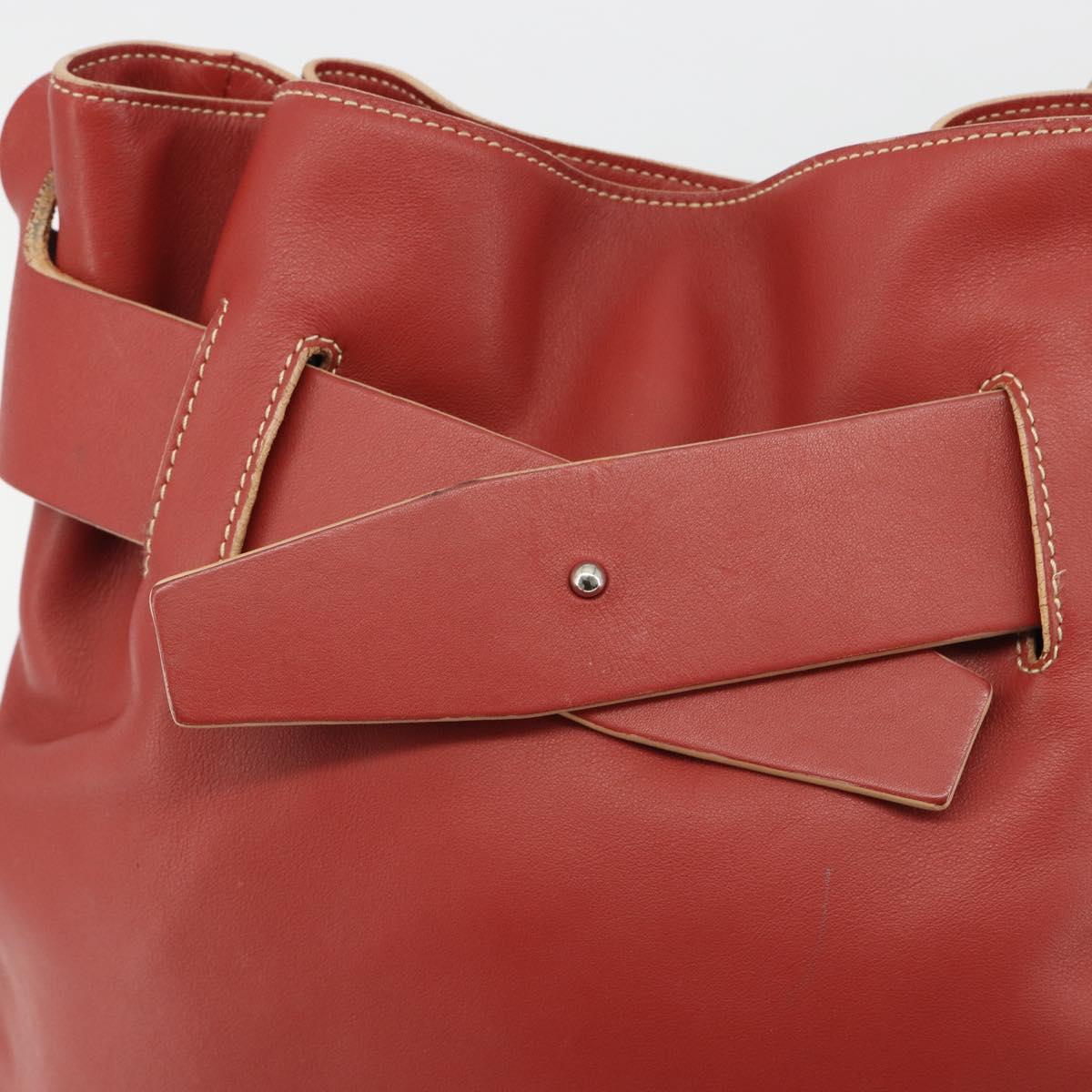 LOEWE Shoulder Bag Leather Red Silver Auth 187768A