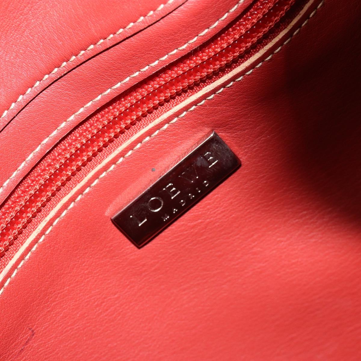 LOEWE Shoulder Bag Leather Red Silver Auth 187768A