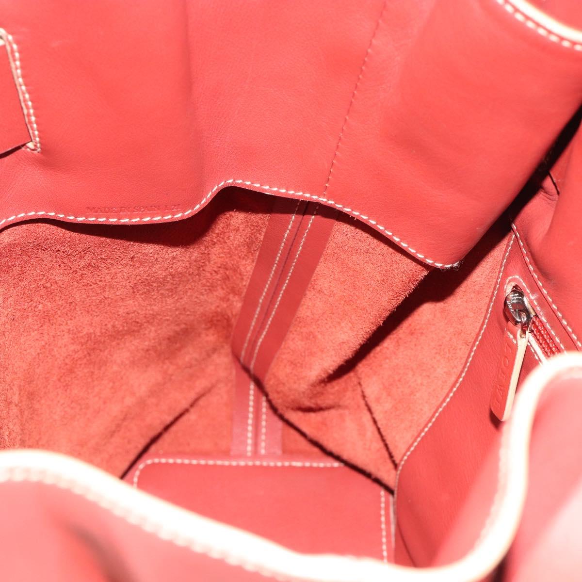 LOEWE Shoulder Bag Leather Red Silver Auth 187768A