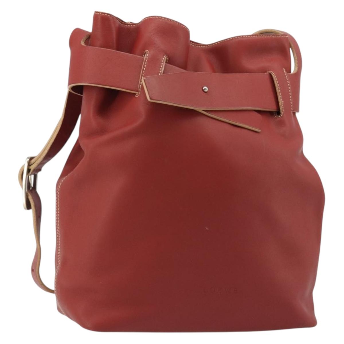 LOEWE Shoulder Bag Leather Red Silver Auth 187768A