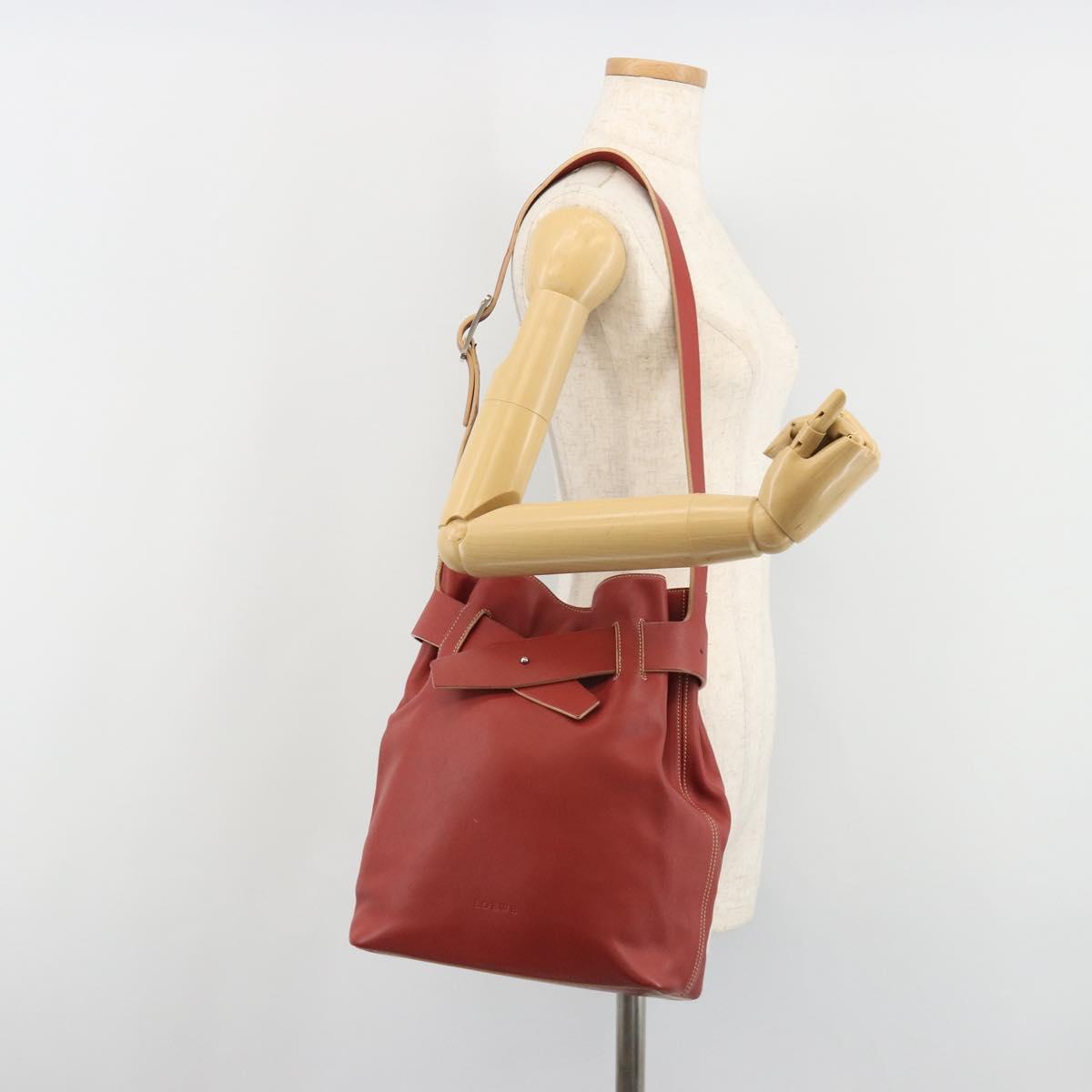 LOEWE Shoulder Bag Leather Red Silver Auth 187768A