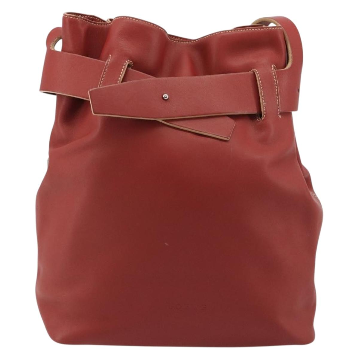 LOEWE Shoulder Bag Leather Red Silver Auth 187768A