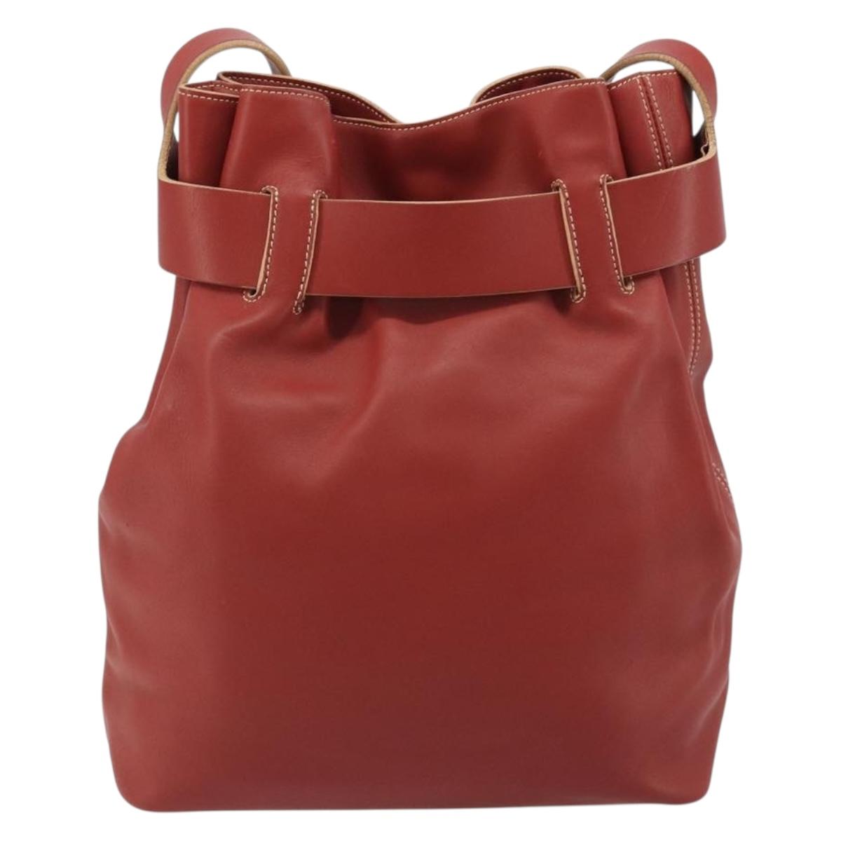 LOEWE Shoulder Bag Leather Red Silver Auth 187768A
