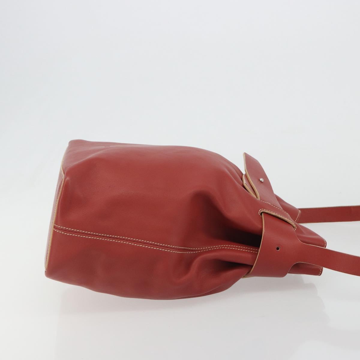 LOEWE Shoulder Bag Leather Red Silver Auth 187768A