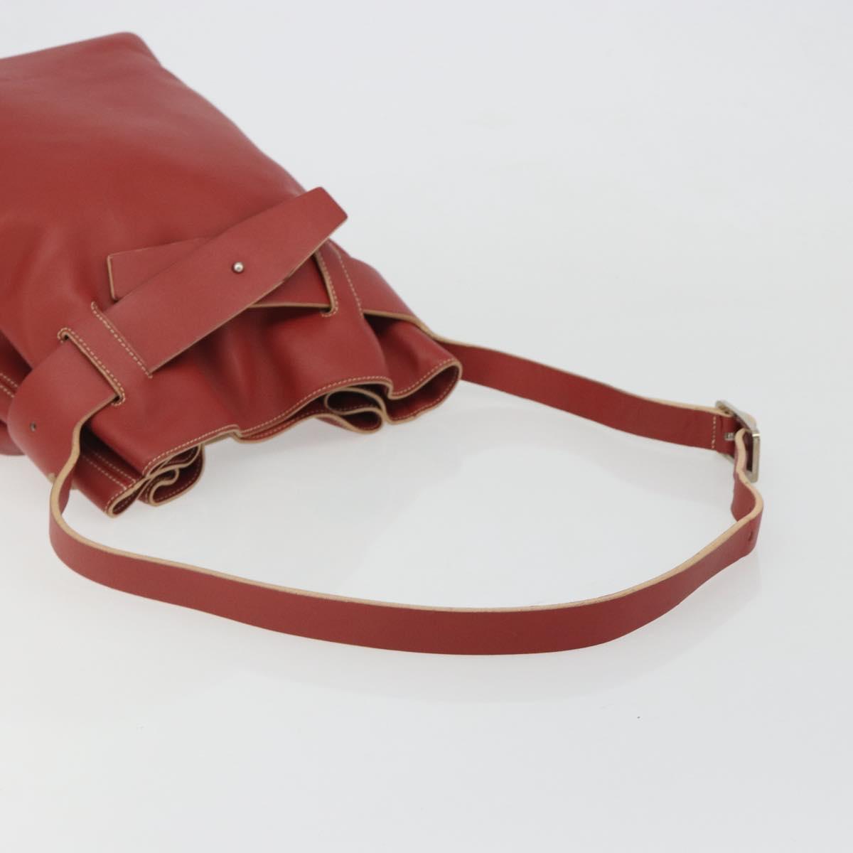 LOEWE Shoulder Bag Leather Red Silver Auth 187768A