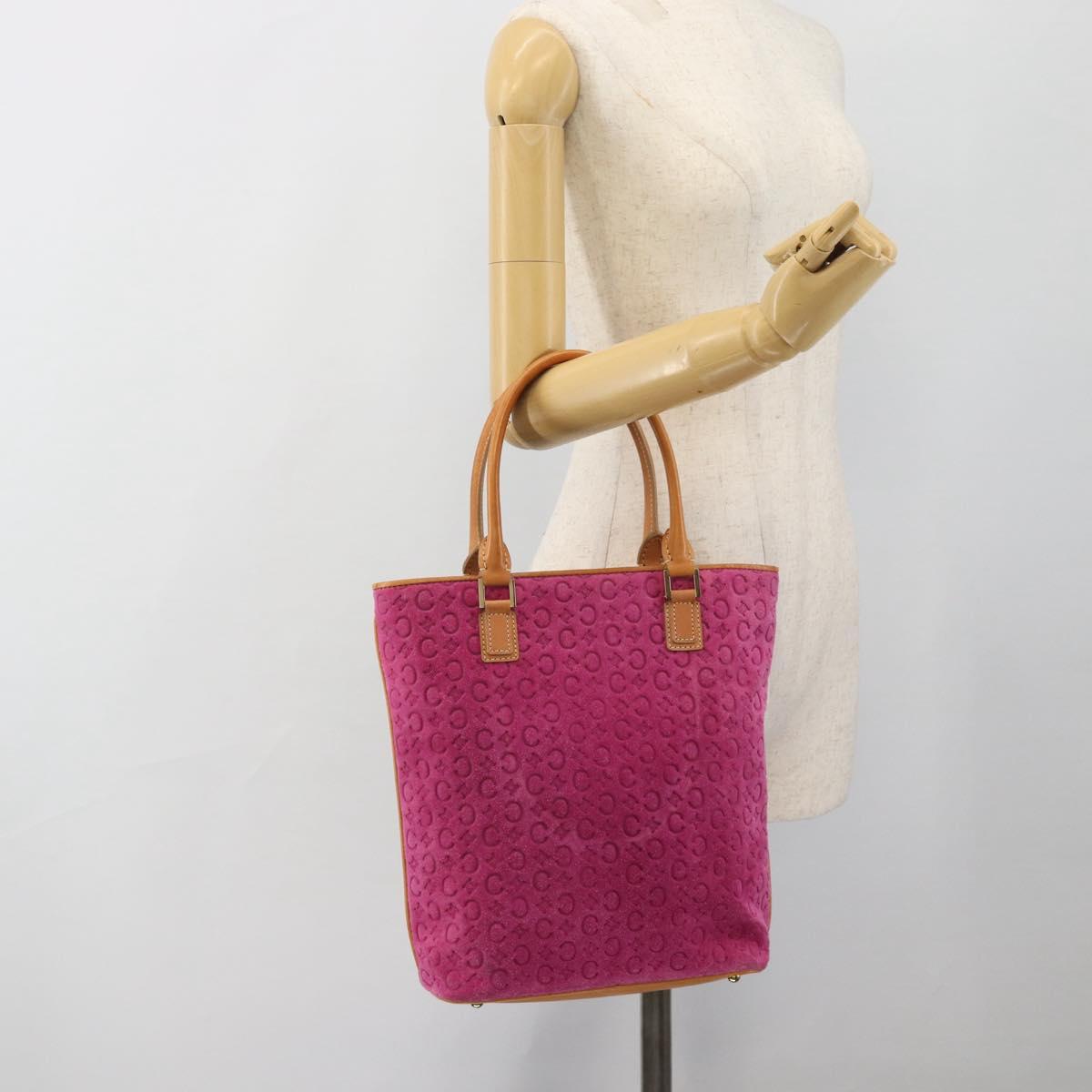 CELINE C Macadam Canvas Tote Bag Suede Pink Gold Auth 187769A