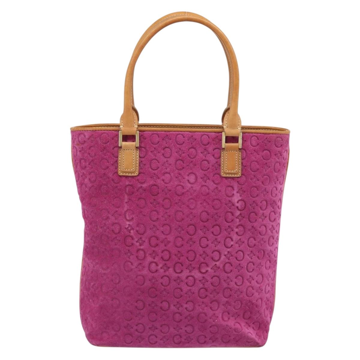 CELINE C Macadam Canvas Tote Bag Suede Pink Gold Auth 187769A