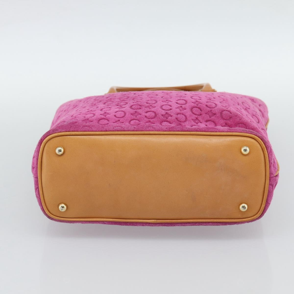 CELINE C Macadam Canvas Tote Bag Suede Pink Gold Auth 187769A