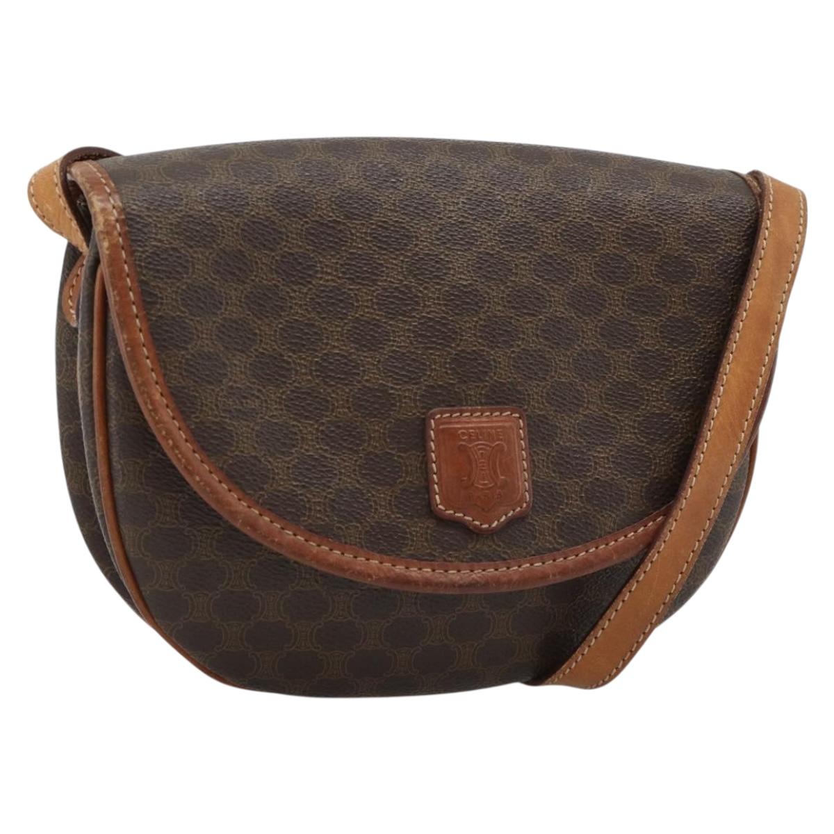 CELINE Macadam Canvas Shoulder Bag PVC Leather Brown Gold Auth 187770
