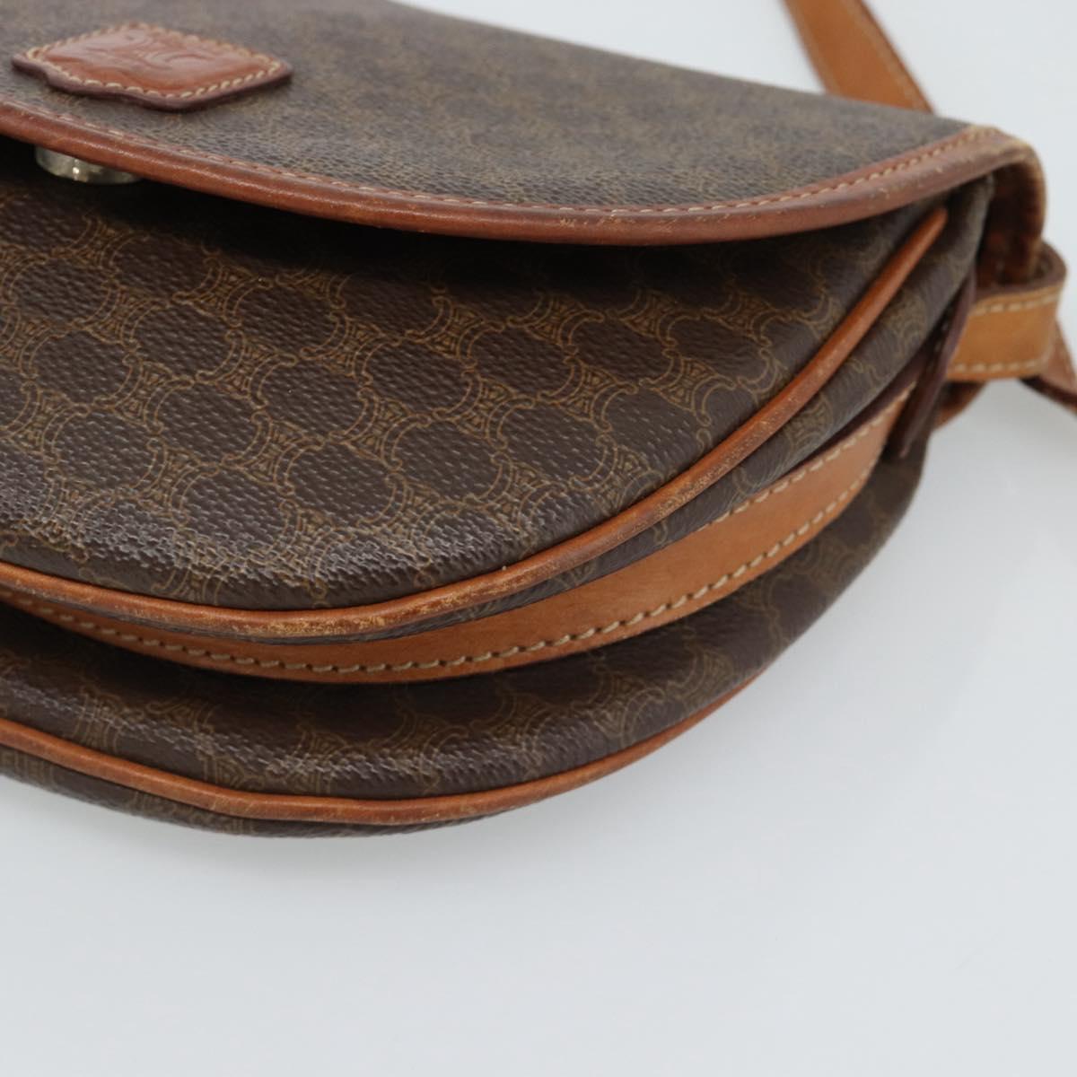 CELINE Macadam Canvas Shoulder Bag PVC Leather Brown Gold Auth 187770