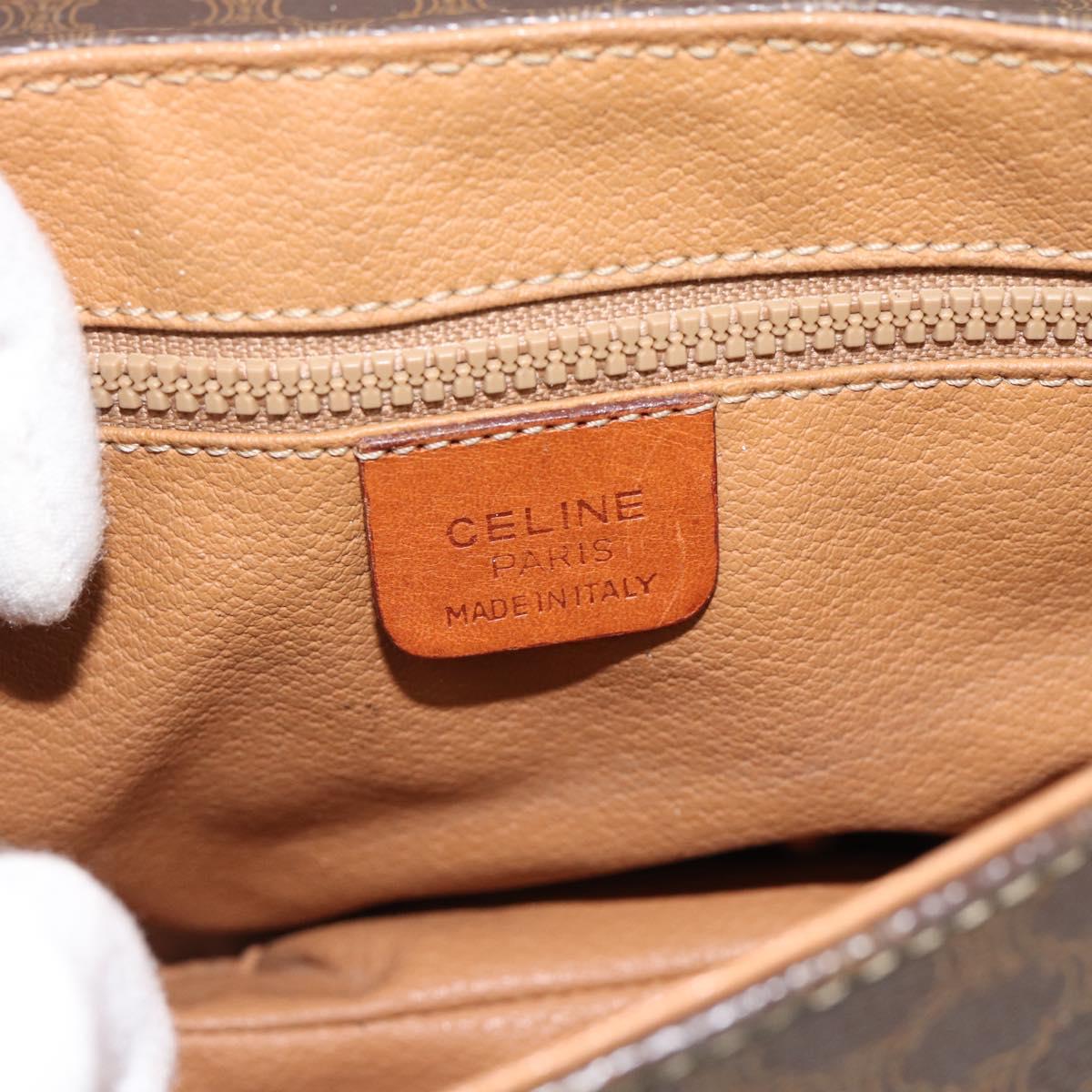 CELINE Macadam Canvas Shoulder Bag PVC Leather Brown Gold Auth 187770