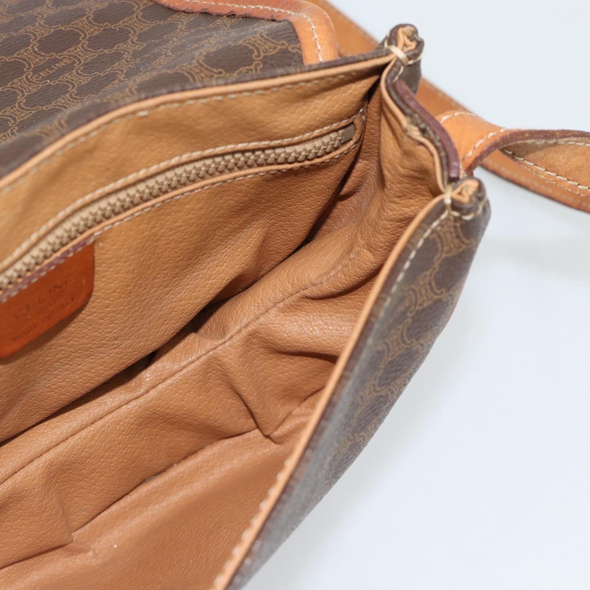 CELINE Macadam Canvas Shoulder Bag PVC Leather Brown Gold Auth 187770