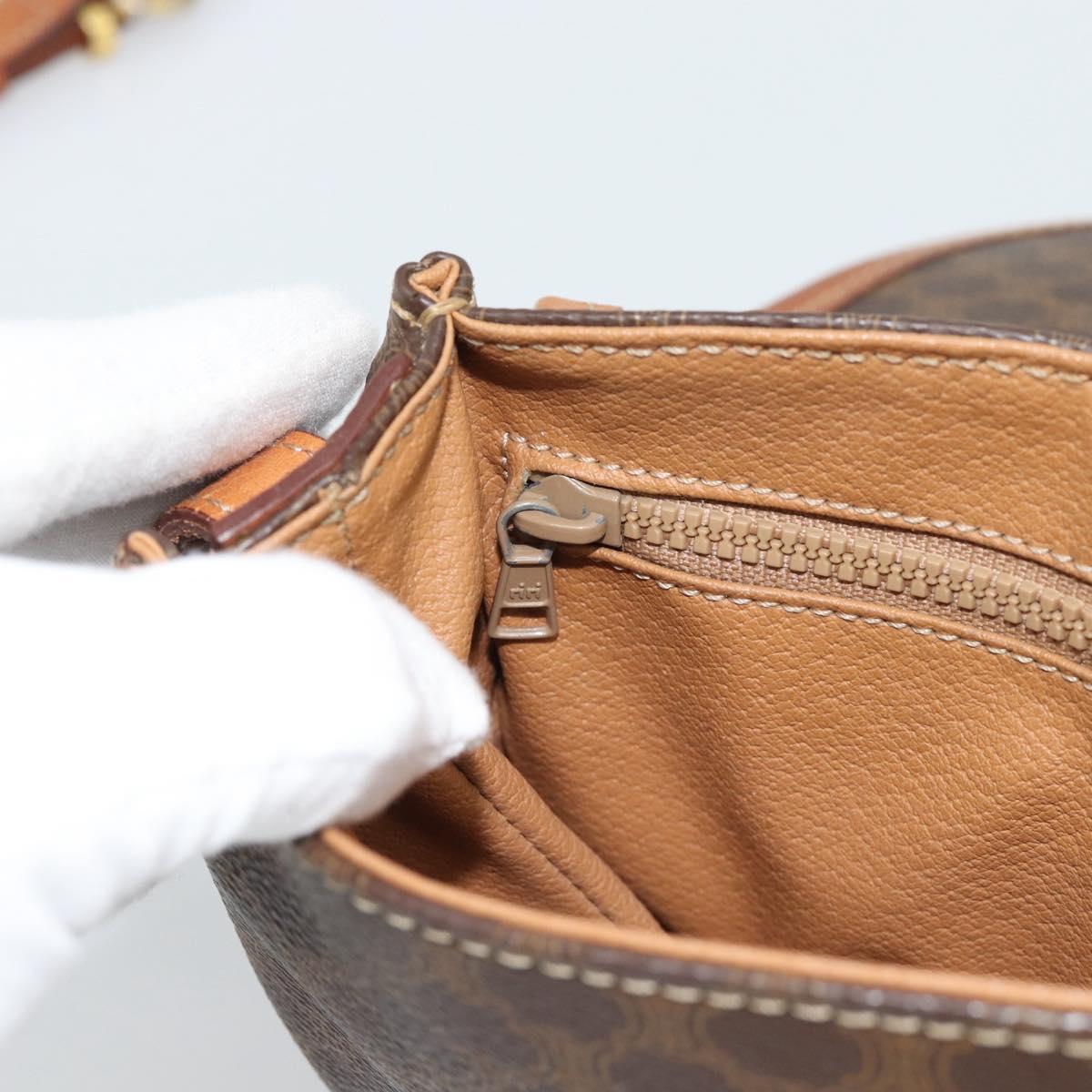 CELINE Macadam Canvas Shoulder Bag PVC Leather Brown Gold Auth 187770