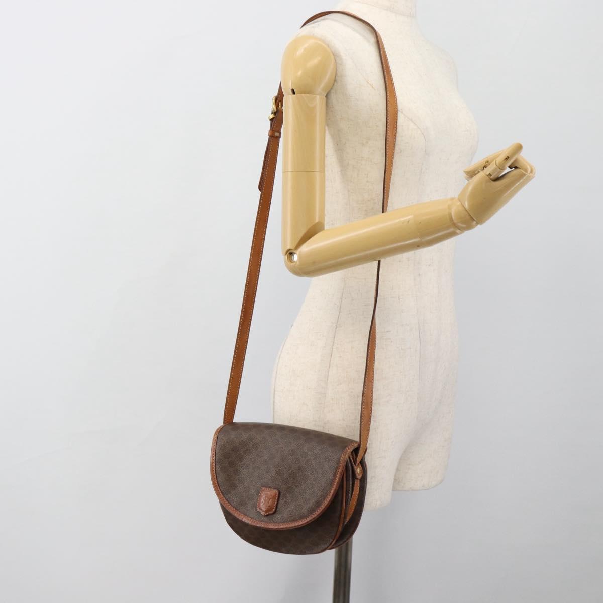 CELINE Macadam Canvas Shoulder Bag PVC Leather Brown Gold Auth 187770