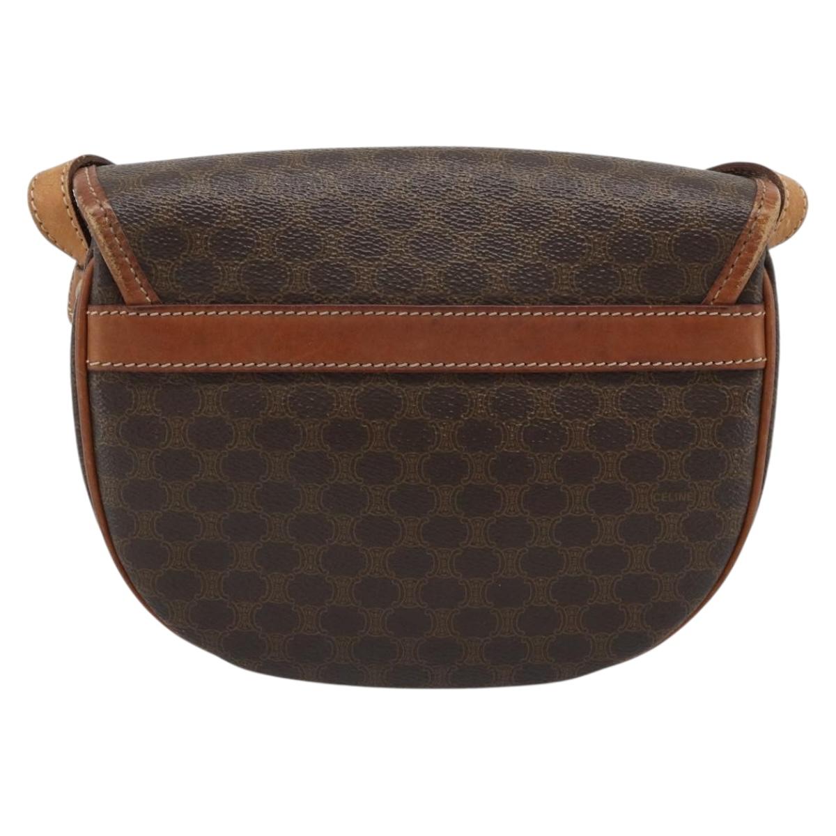 CELINE Macadam Canvas Shoulder Bag PVC Leather Brown Gold Auth 187770