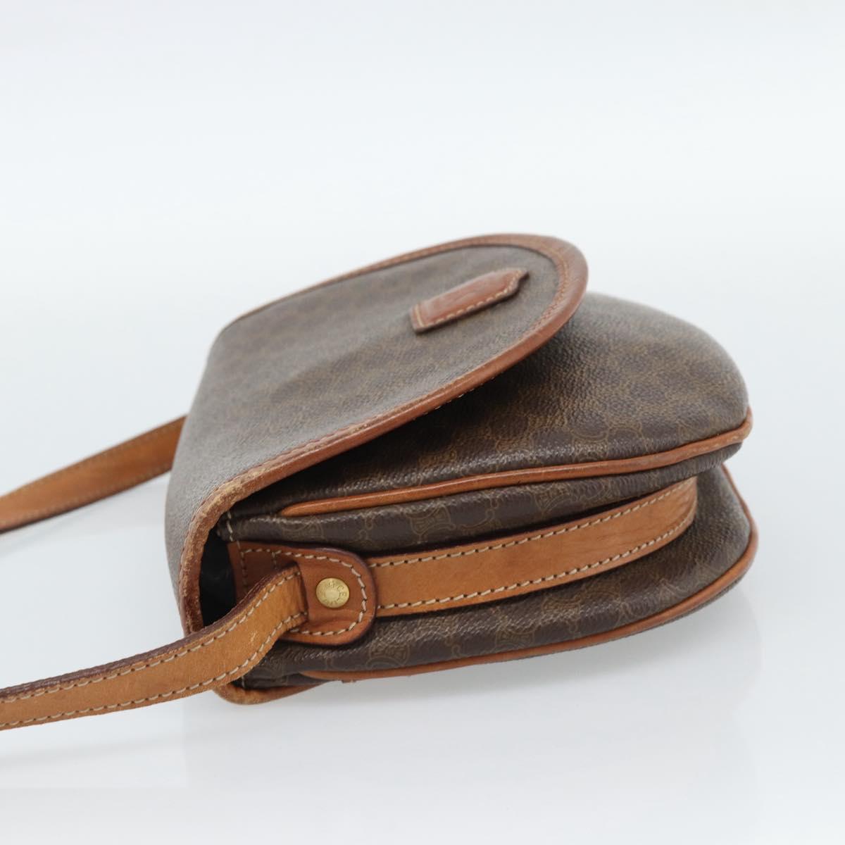 CELINE Macadam Canvas Shoulder Bag PVC Leather Brown Gold Auth 187770