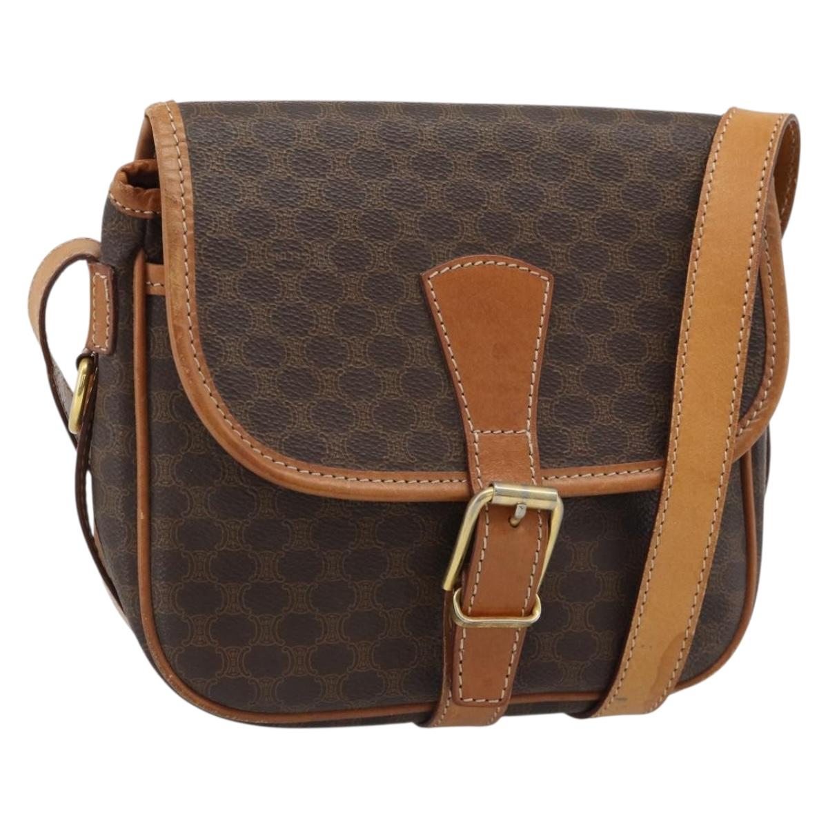CELINE Macadam Canvas Shoulder Bag PVC Leather Brown Gold Auth 187771