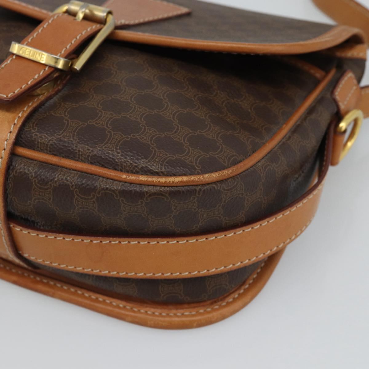 CELINE Macadam Canvas Shoulder Bag PVC Leather Brown Gold Auth 187771
