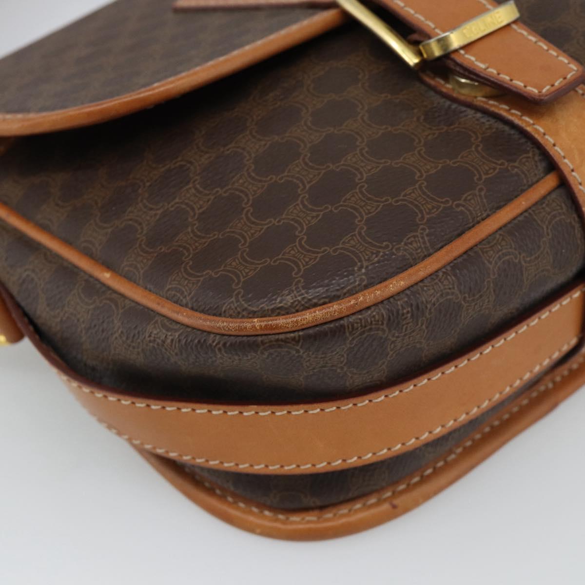 CELINE Macadam Canvas Shoulder Bag PVC Leather Brown Gold Auth 187771