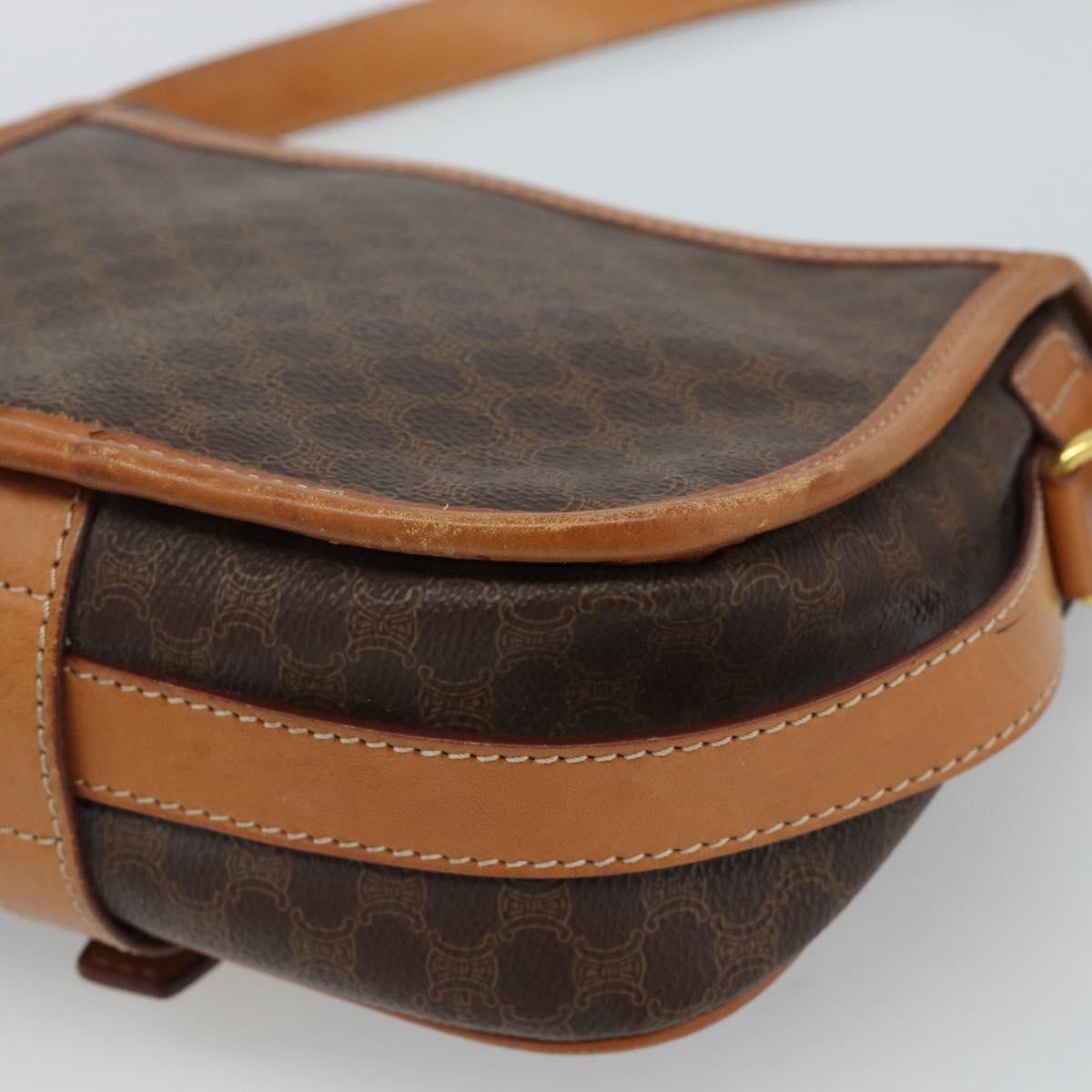 CELINE Macadam Canvas Shoulder Bag PVC Leather Brown Gold Auth 187771
