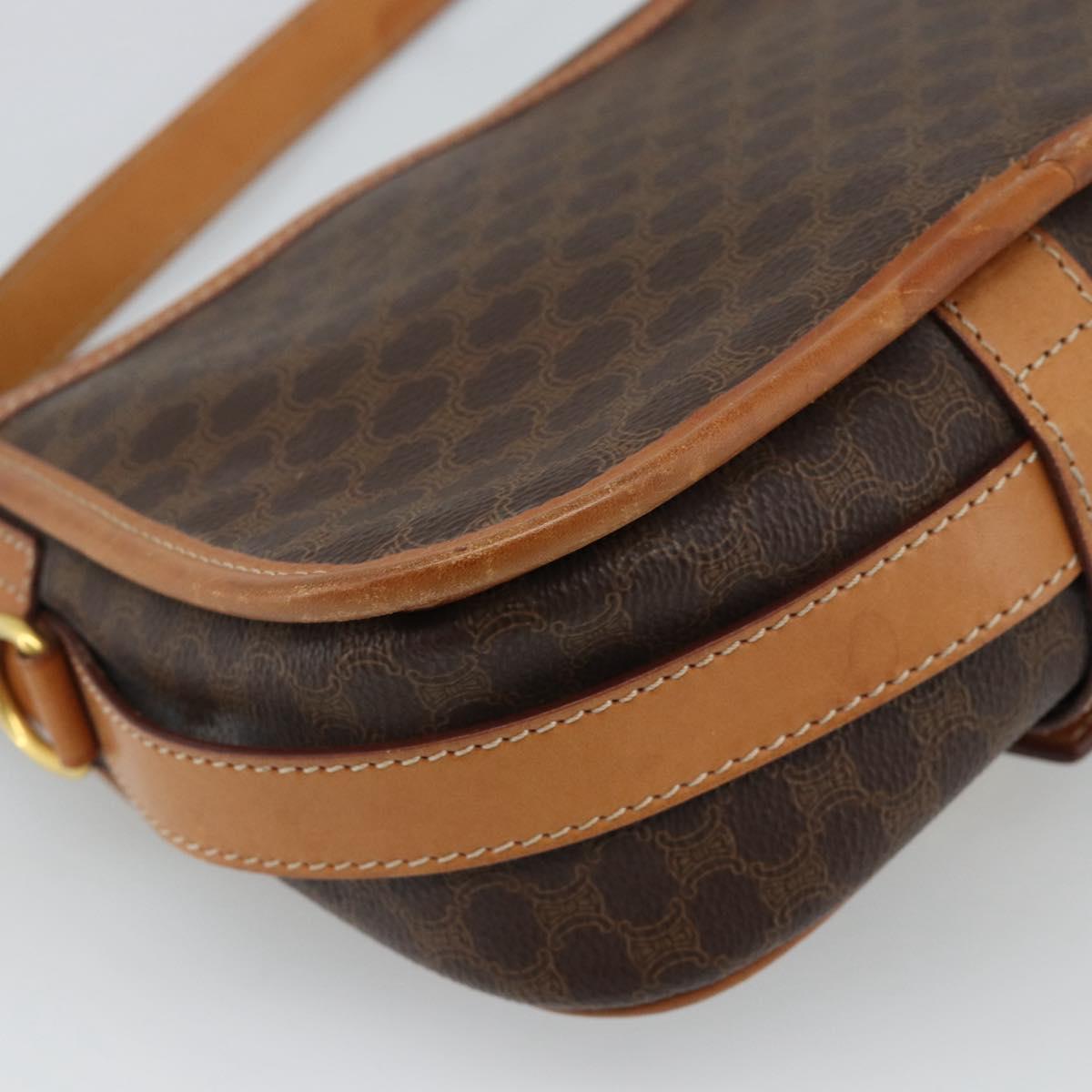 CELINE Macadam Canvas Shoulder Bag PVC Leather Brown Gold Auth 187771