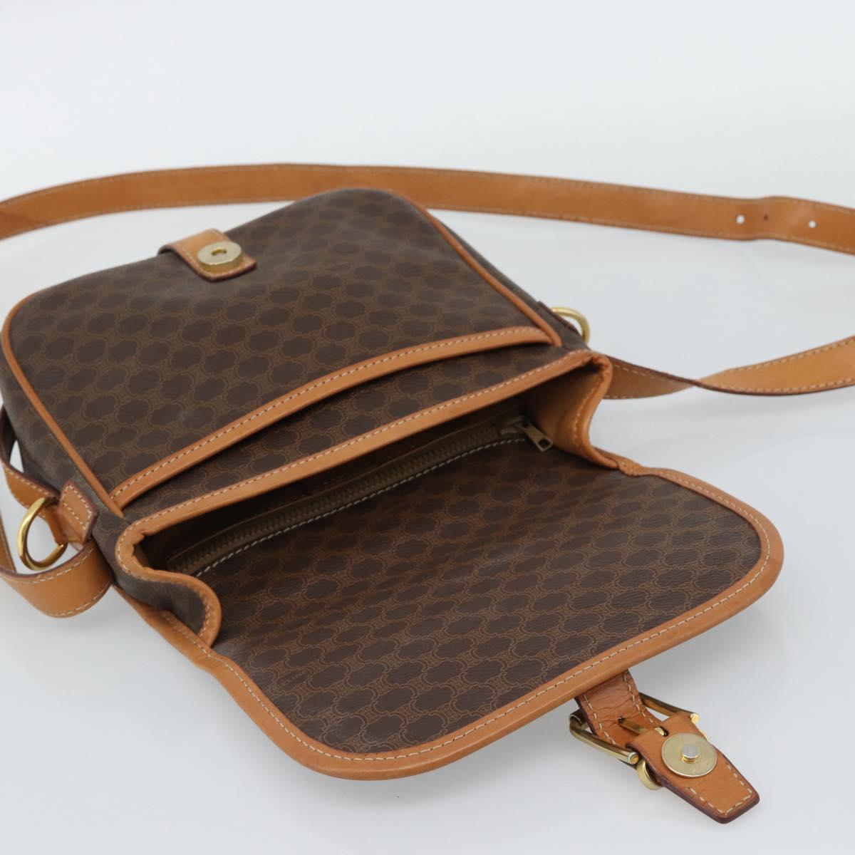 CELINE Macadam Canvas Shoulder Bag PVC Leather Brown Gold Auth 187771