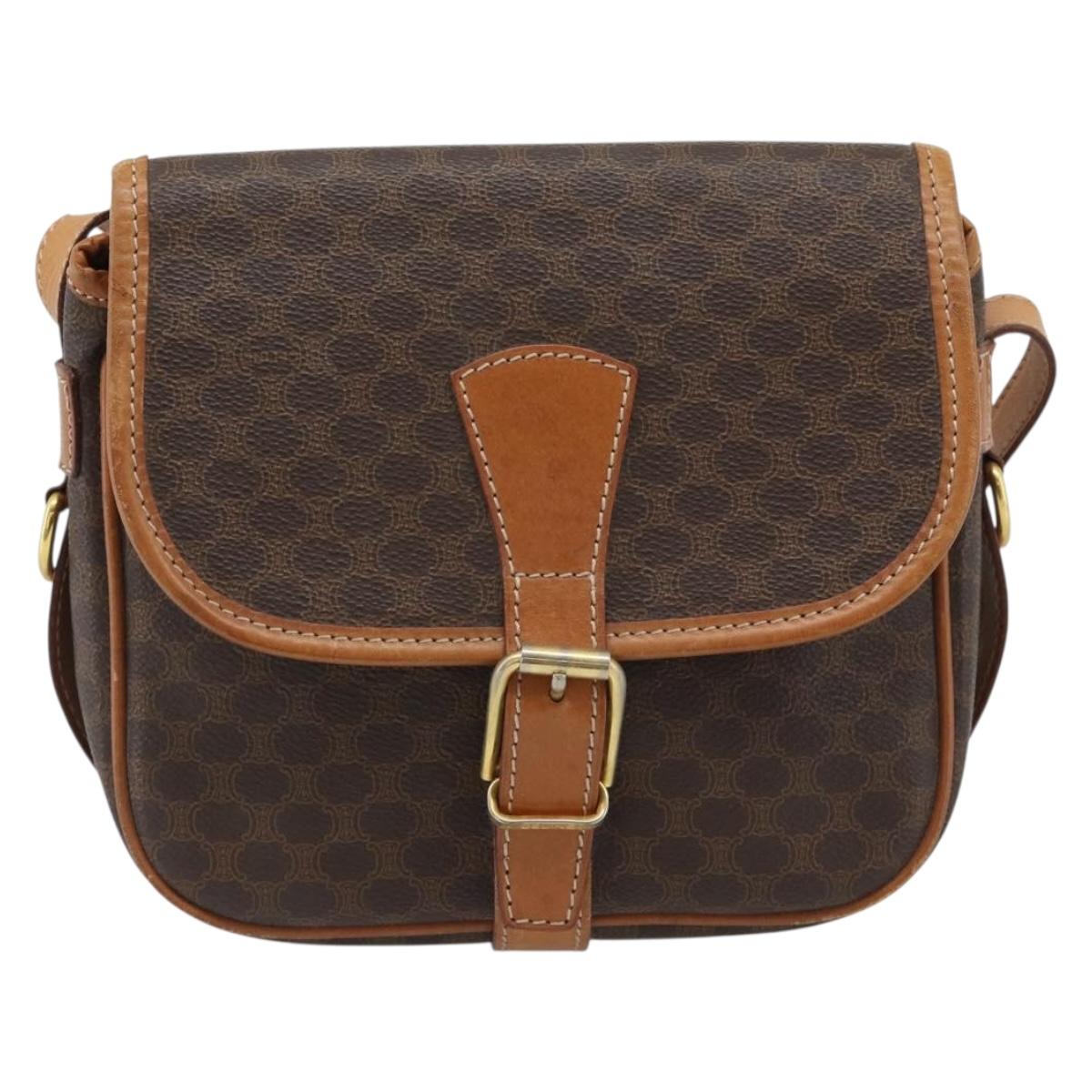 CELINE Macadam Canvas Shoulder Bag PVC Leather Brown Gold Auth 187771