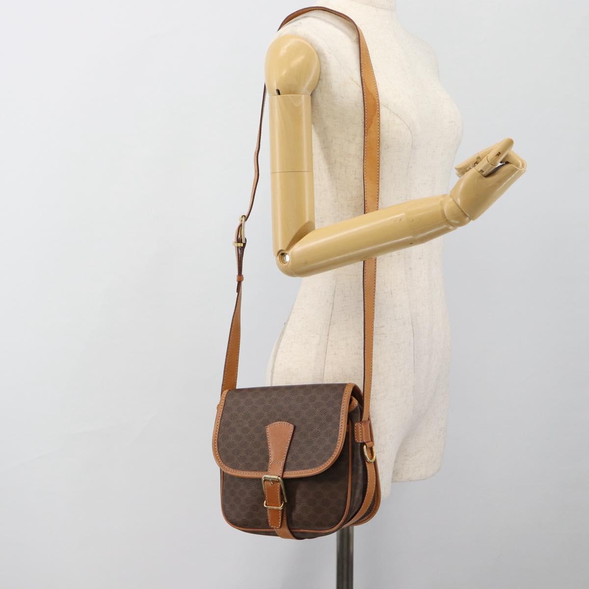 CELINE Macadam Canvas Shoulder Bag PVC Leather Brown Gold Auth 187771