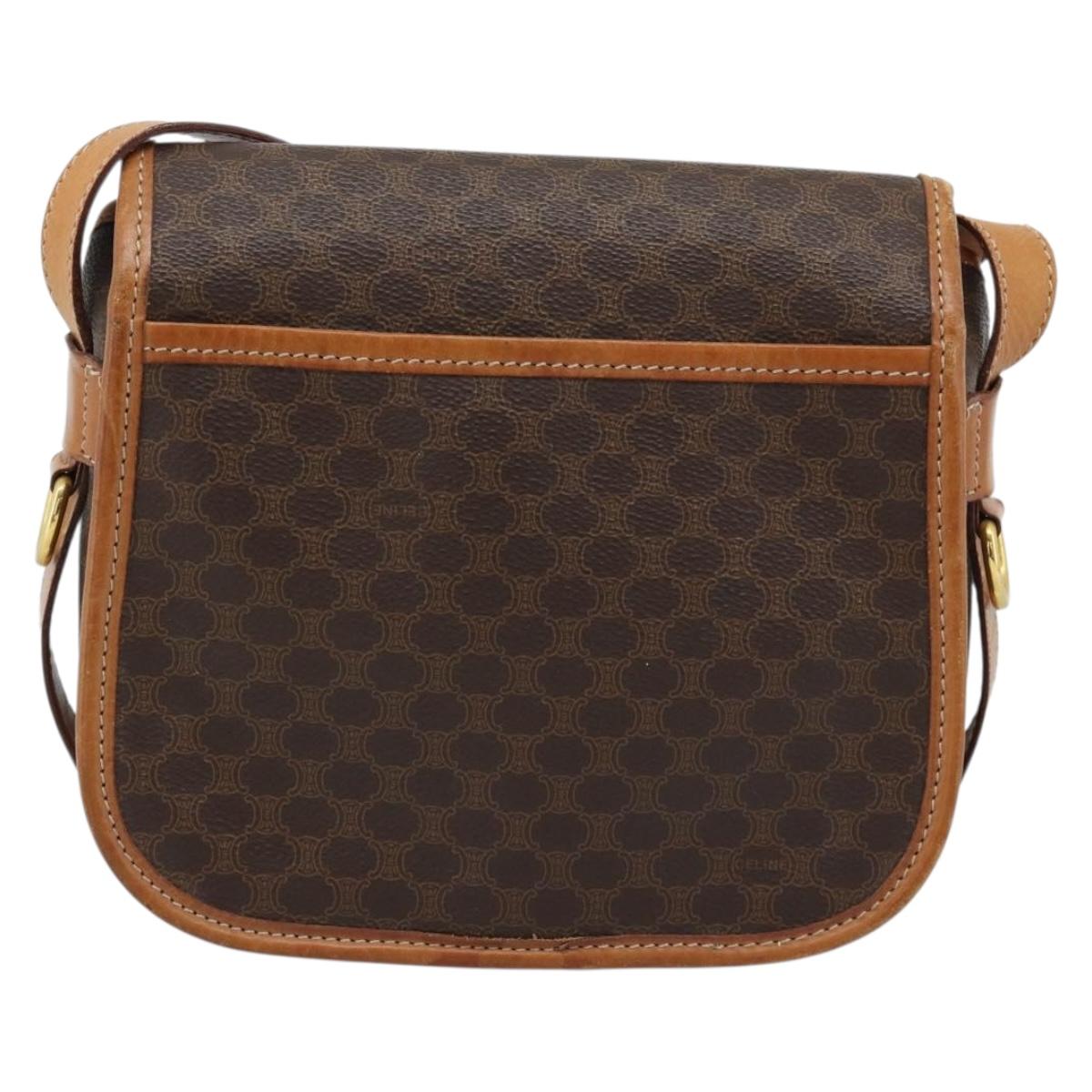 CELINE Macadam Canvas Shoulder Bag PVC Leather Brown Gold Auth 187771
