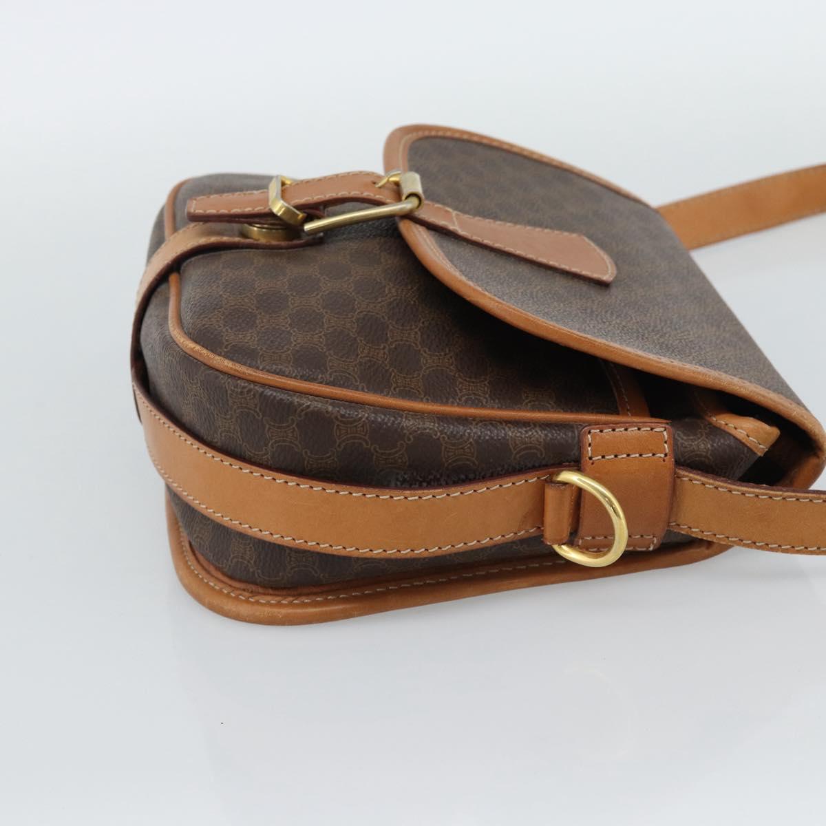 CELINE Macadam Canvas Shoulder Bag PVC Leather Brown Gold Auth 187771