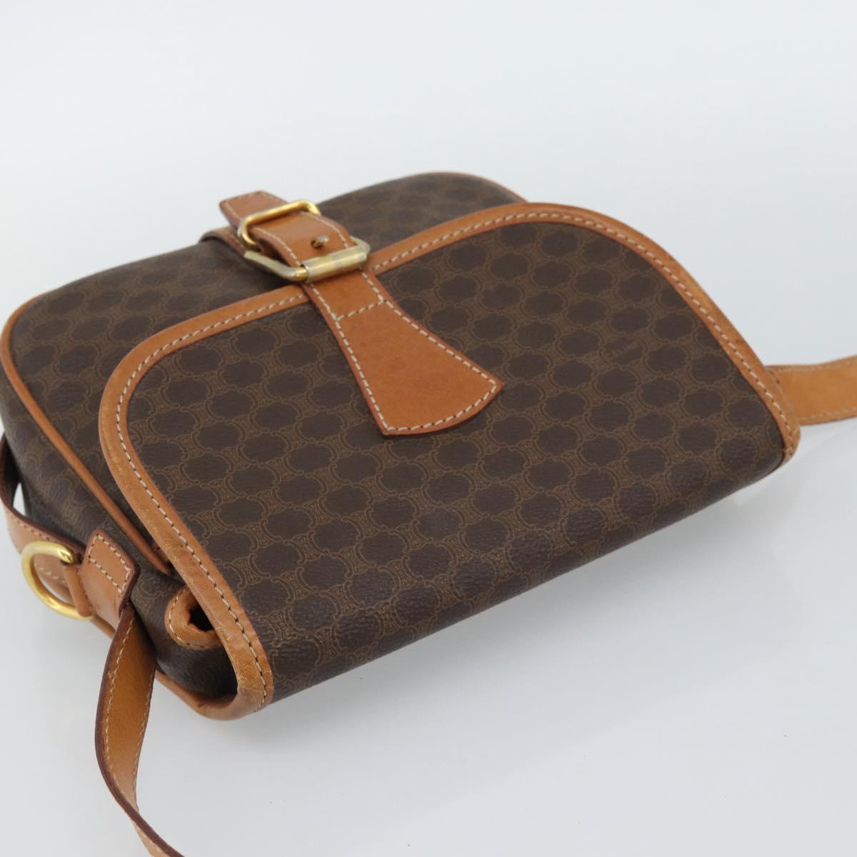 CELINE Macadam Canvas Shoulder Bag PVC Leather Brown Gold Auth 187771