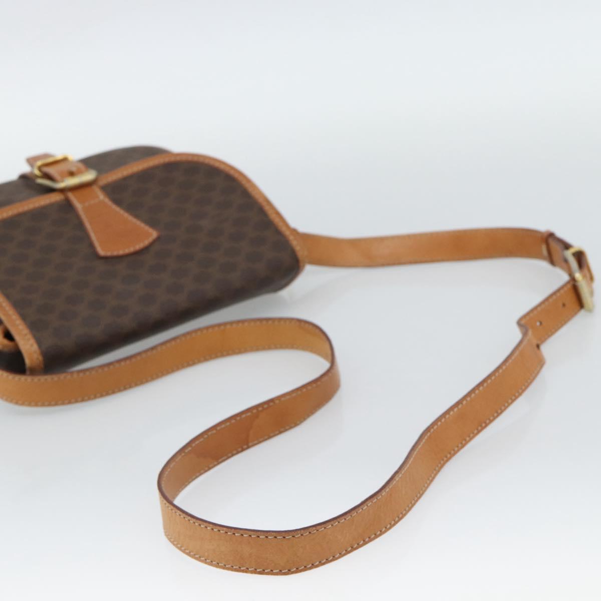CELINE Macadam Canvas Shoulder Bag PVC Leather Brown Gold Auth 187771
