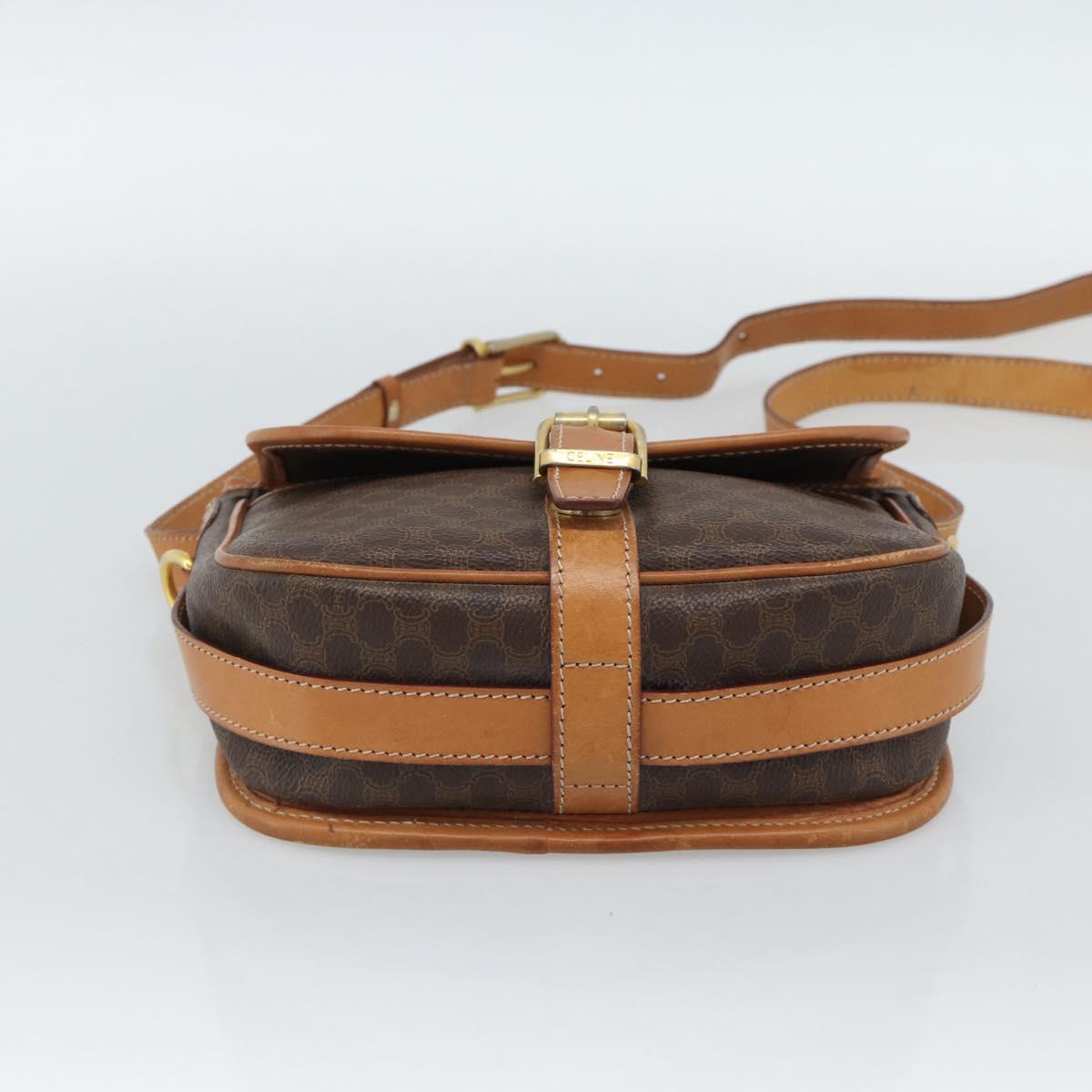 CELINE Macadam Canvas Shoulder Bag PVC Leather Brown Gold Auth 187771