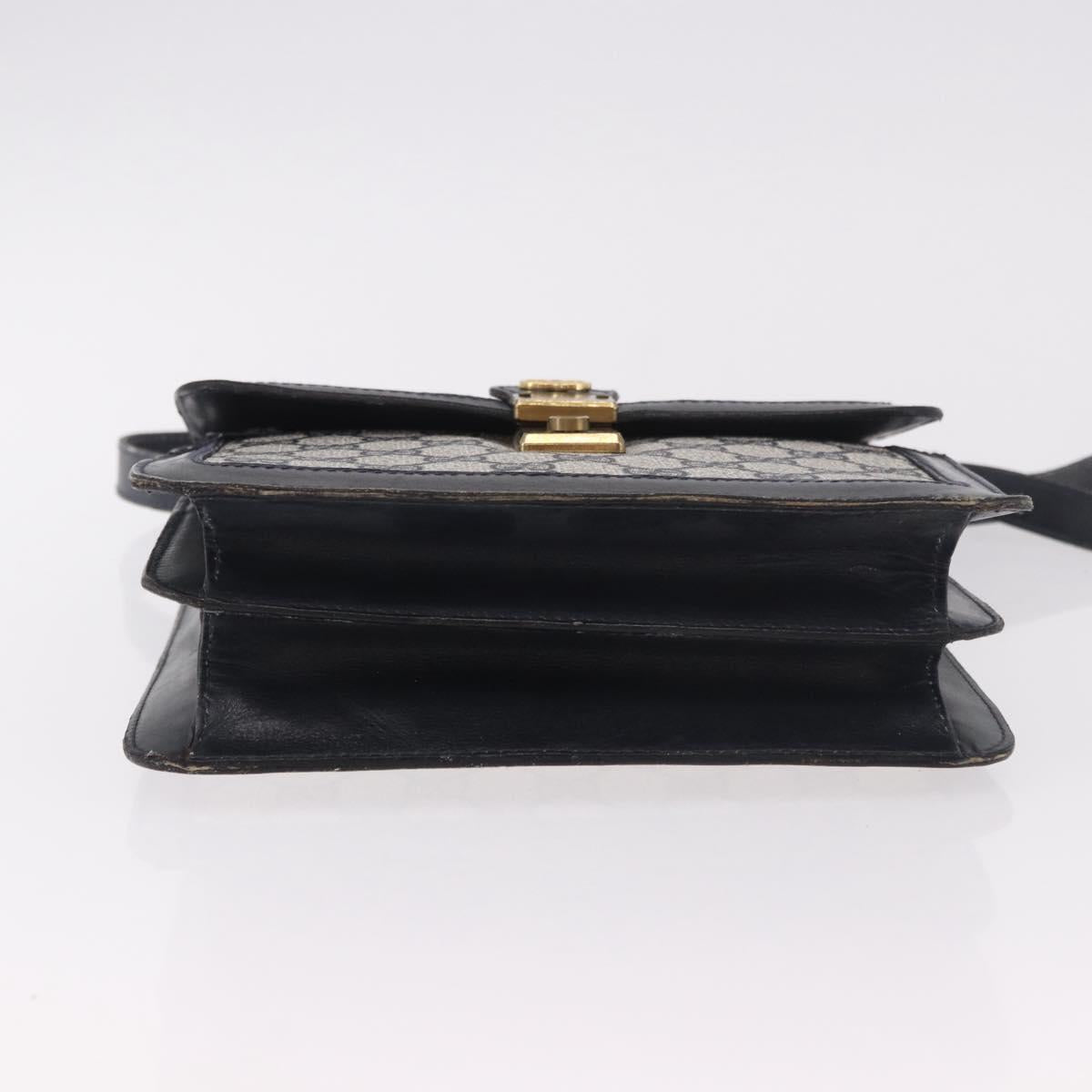 GUCCI GG Supreme Sherry Line Shoulder Bag PVC Navy Gold Auth 187772