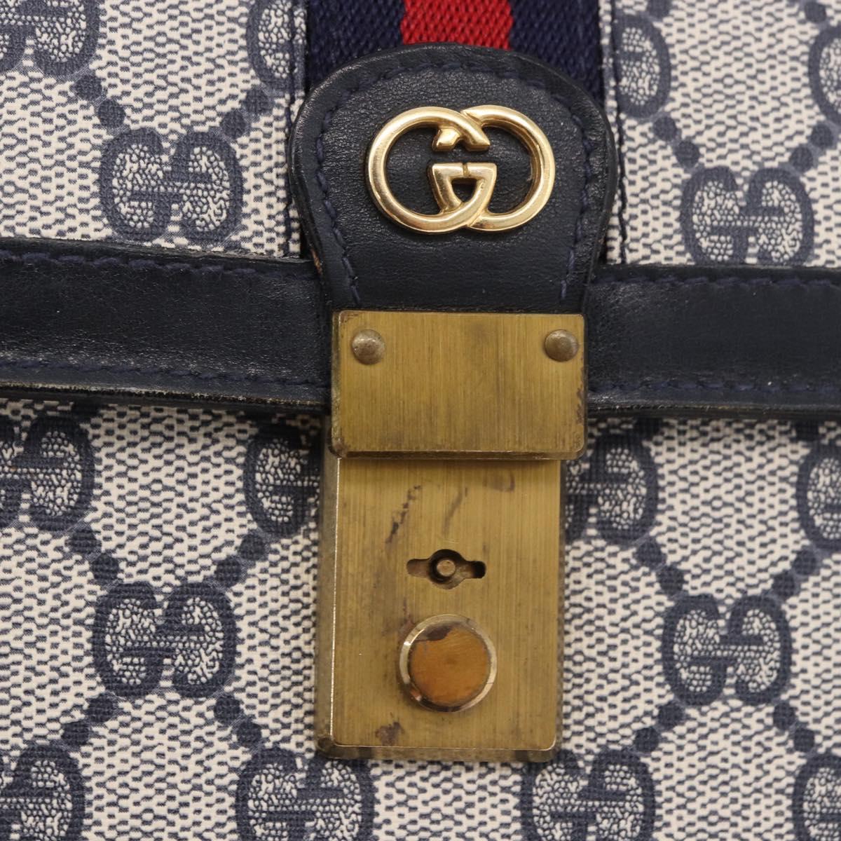 GUCCI GG Supreme Sherry Line Shoulder Bag PVC Navy Gold Auth 187772